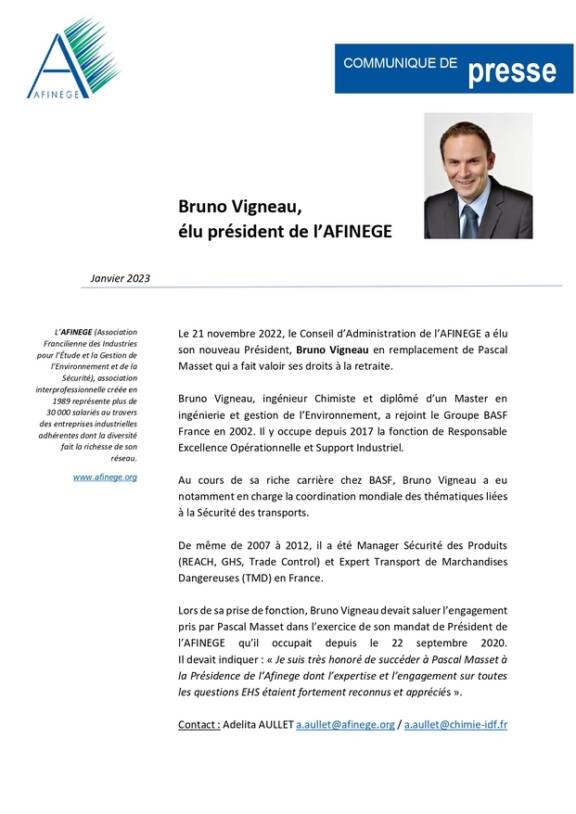 BRUNO VIGNEAU ÉLU PRÉSIDENT DE L'AFINEGE